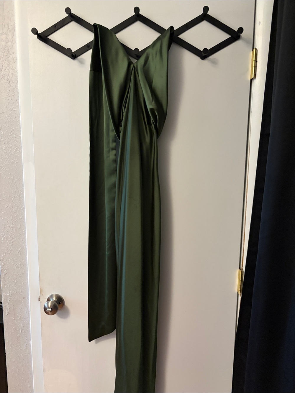 Rewritten Bridesmaid Satin Olive Green V-Neck Women's Dress